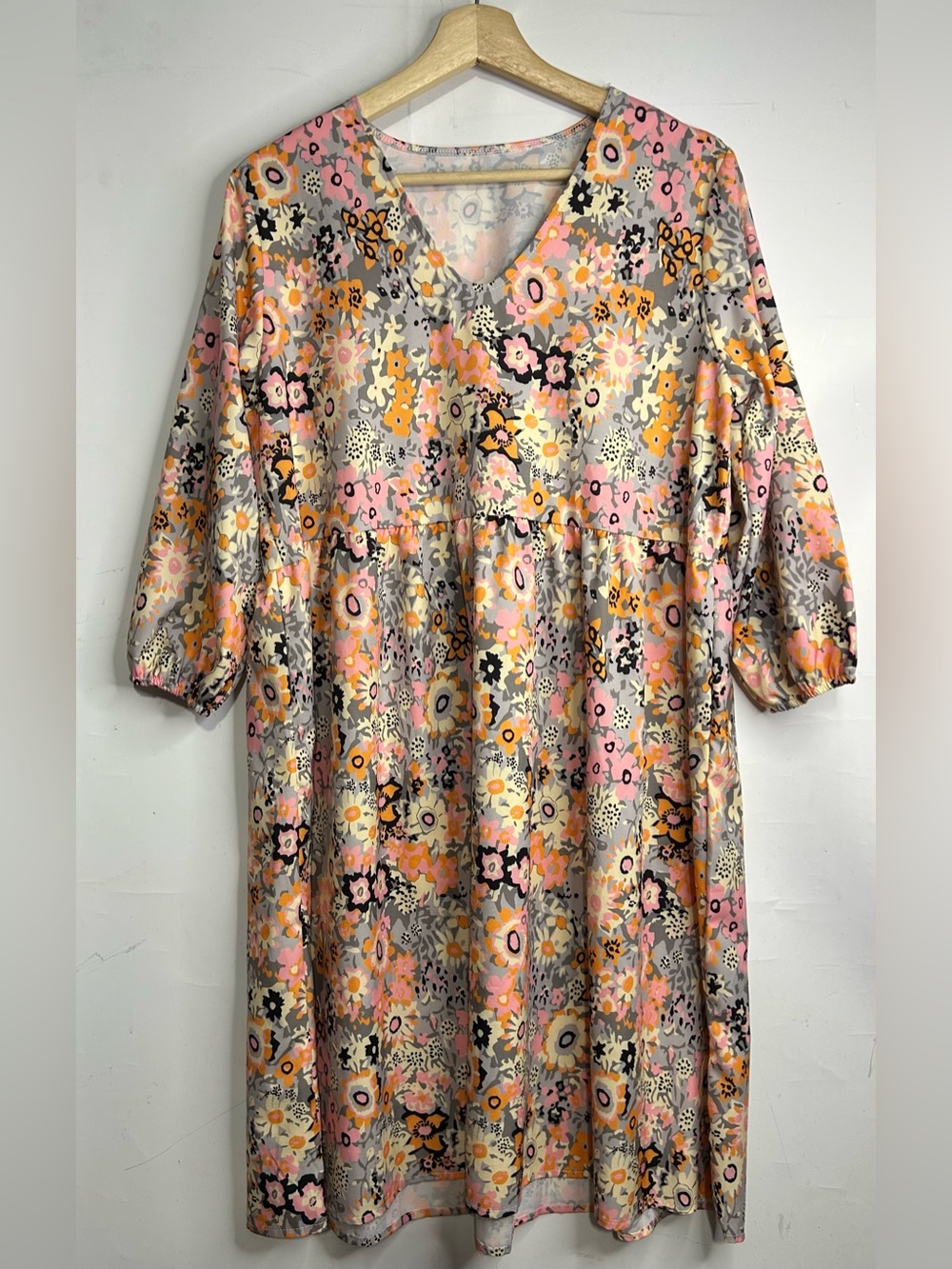 5‎ for $25🔥Large Floral Quarter Sleeve A-Line Summer Dress